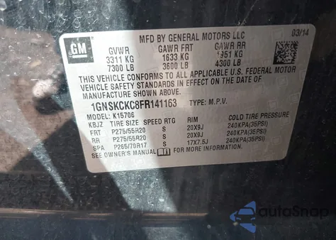 2015 Chevrolet Tahoe Ltz z USA, uszkodzony, nr VIN 1GNSKCKC8FR141163